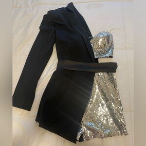 Black and Silver Sequin Blazer Dress